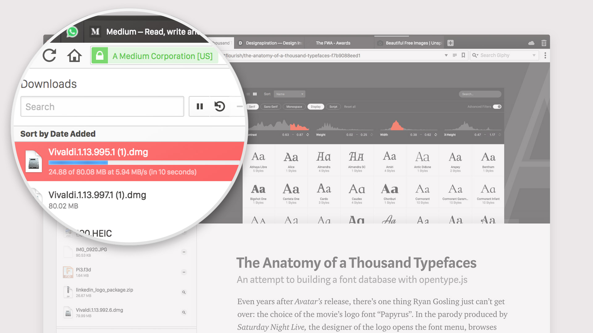 Download speed displayed in Vivaldi