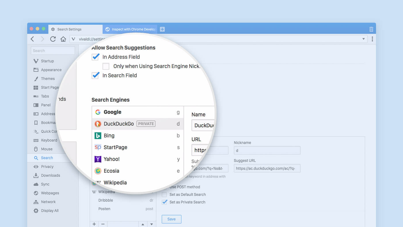 private-search option in Vivaldi