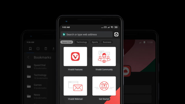 Vivaldi Beta 2 for Android in dark mode