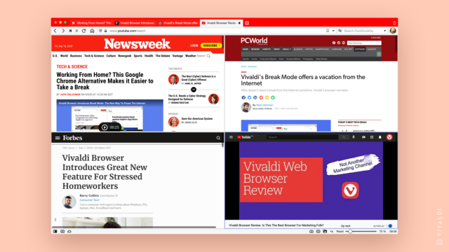 Collage of Vivaldi browser media coverage, September 2020