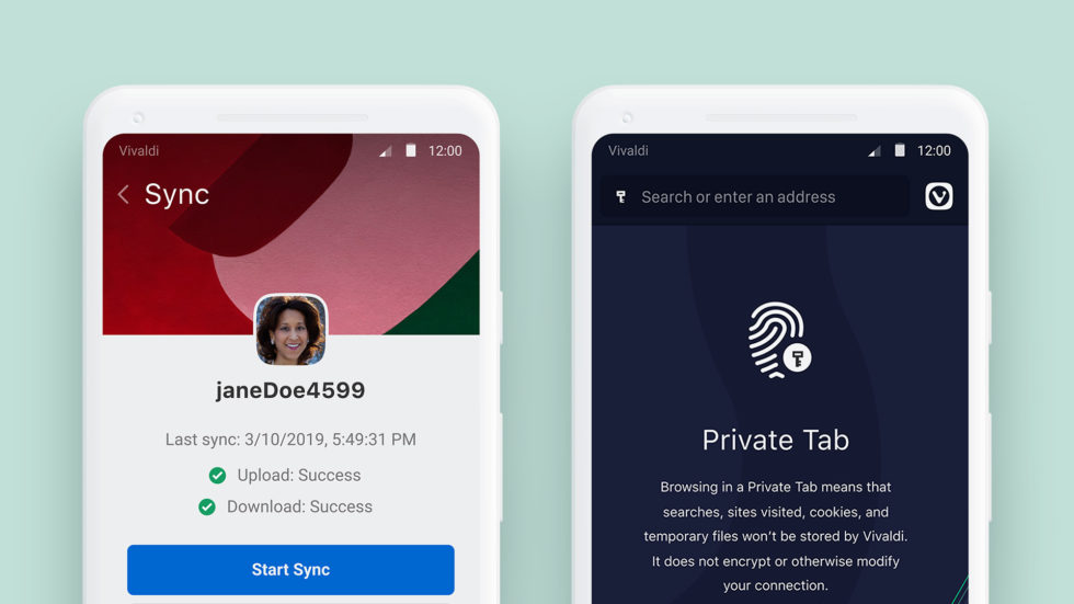 Sync and private tabs on Vivaldi Beta for Android