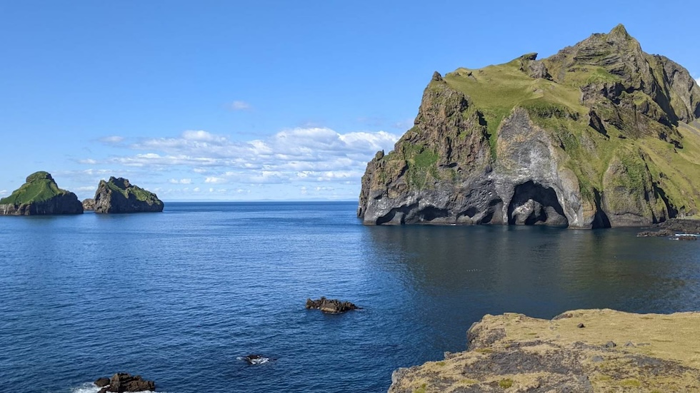 A view from the Westman Islands looking out at the water.