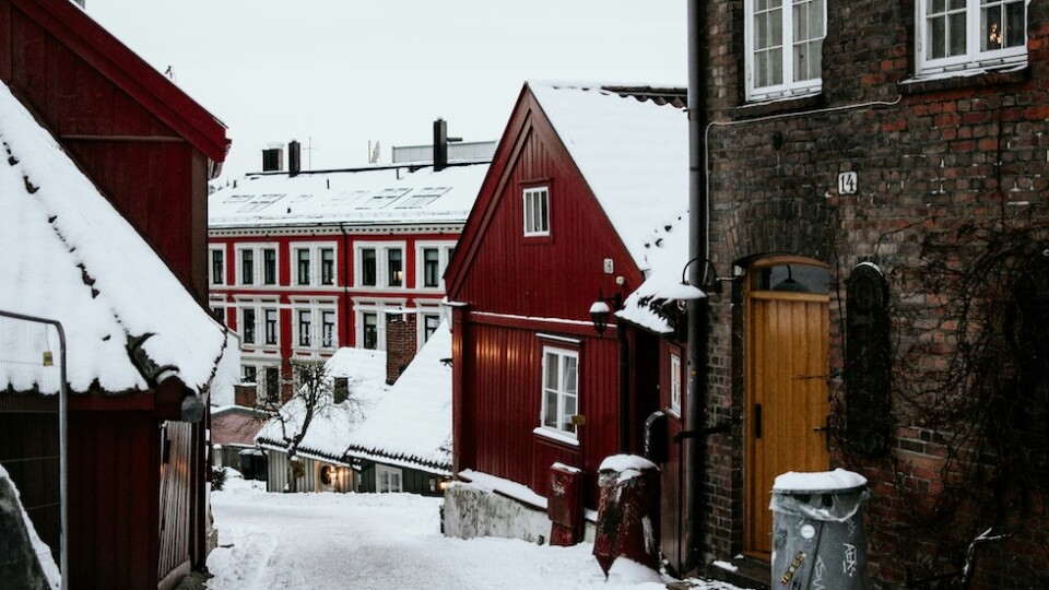 A view a snowy Damstredet, Oslo, Norway