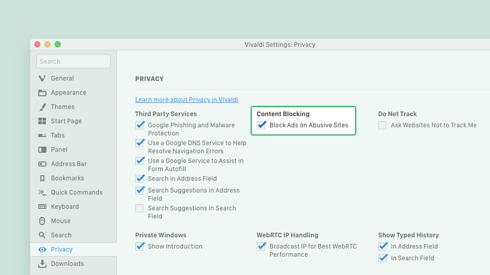Vivaldi Abusive Adblock Settings