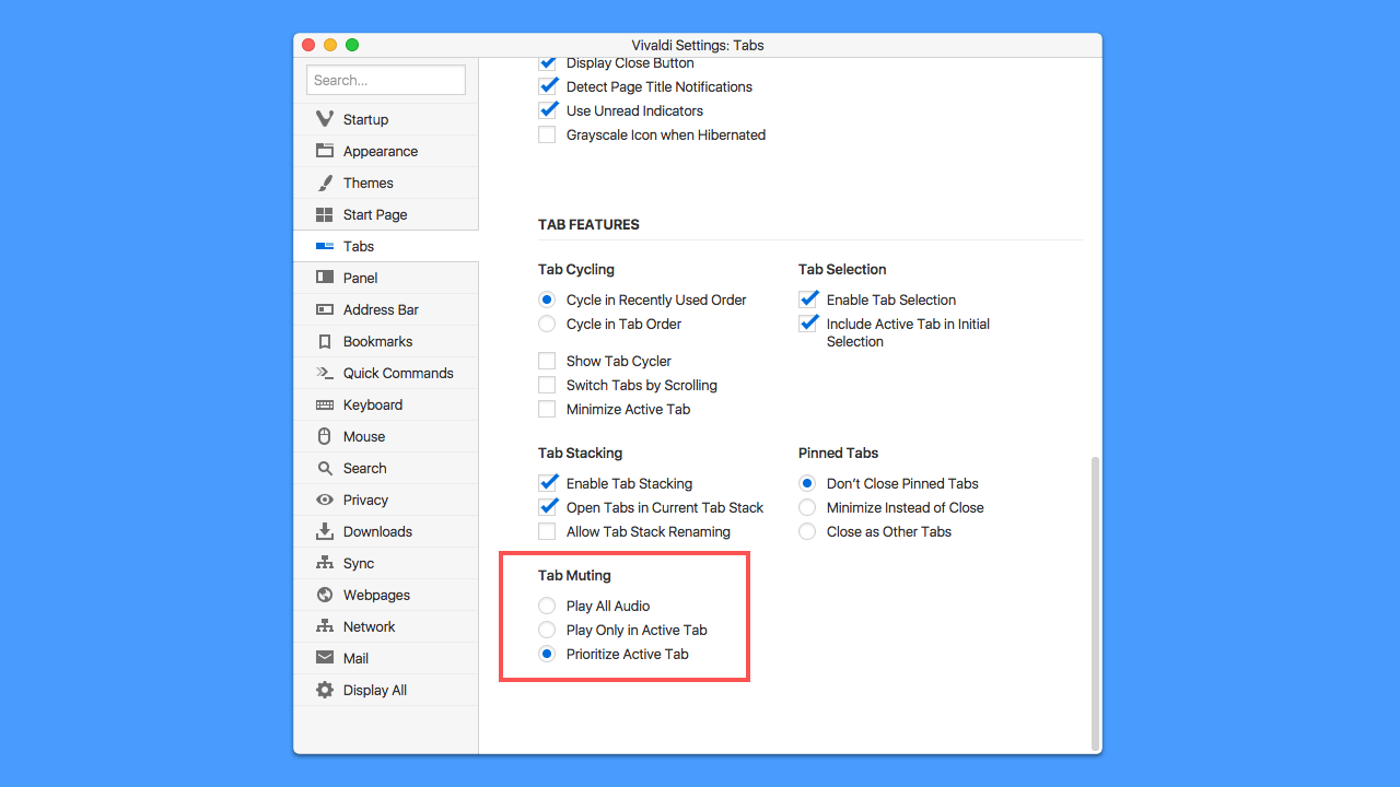 Mute Tab Settings highlight